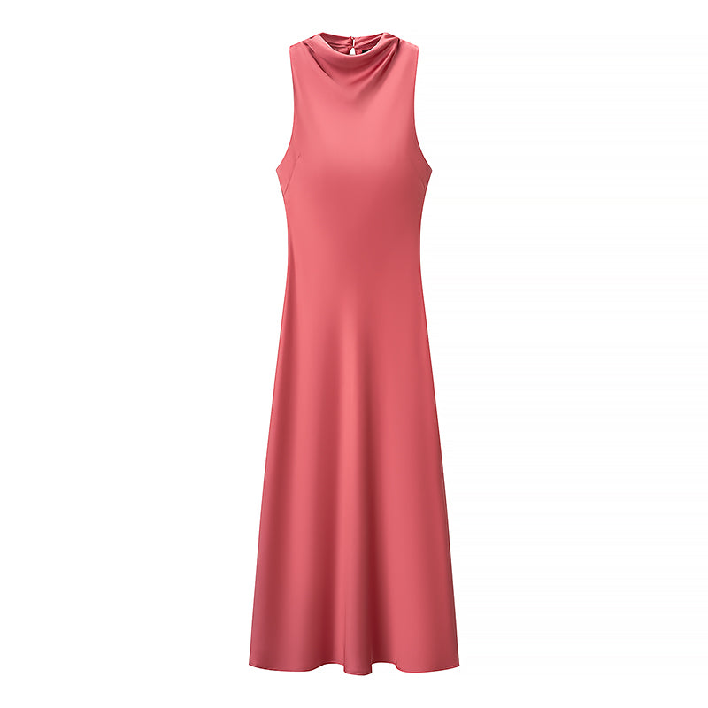 Summer Women Clothing Satin Texture Midi Dress