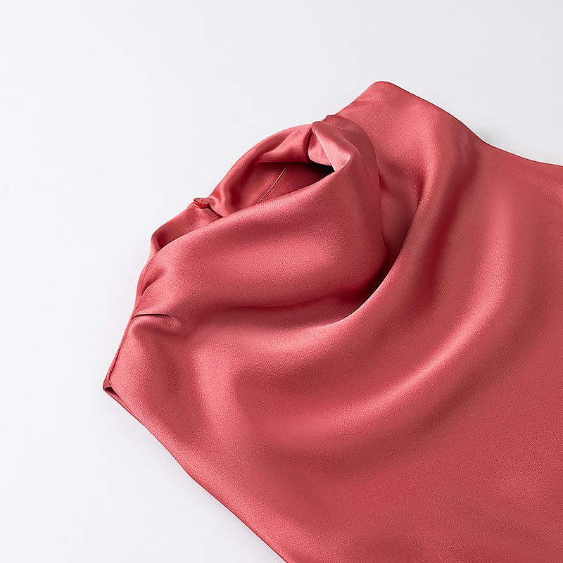 Summer Women Clothing Satin Texture Midi Dress