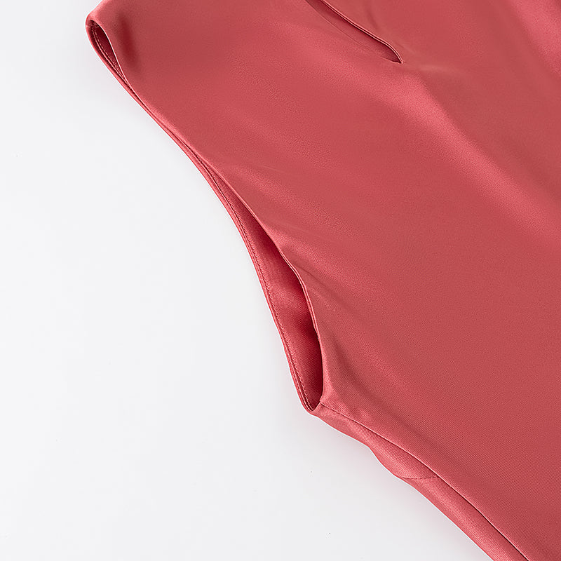 Summer Women Clothing Satin Texture Midi Dress
