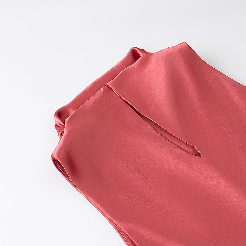 Summer Women Clothing Satin Texture Midi Dress