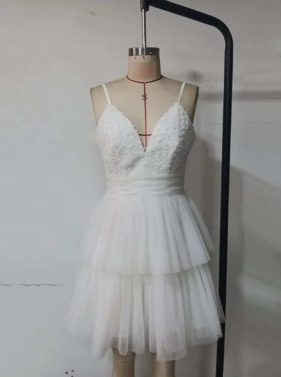 White Mesh Camisole Short Evening Dress