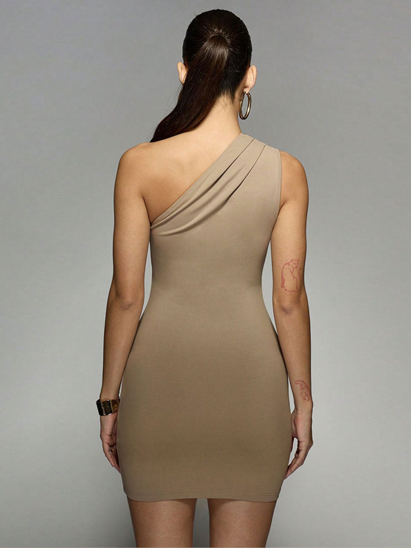 Diagonal Collar Cropped Sheath Dress