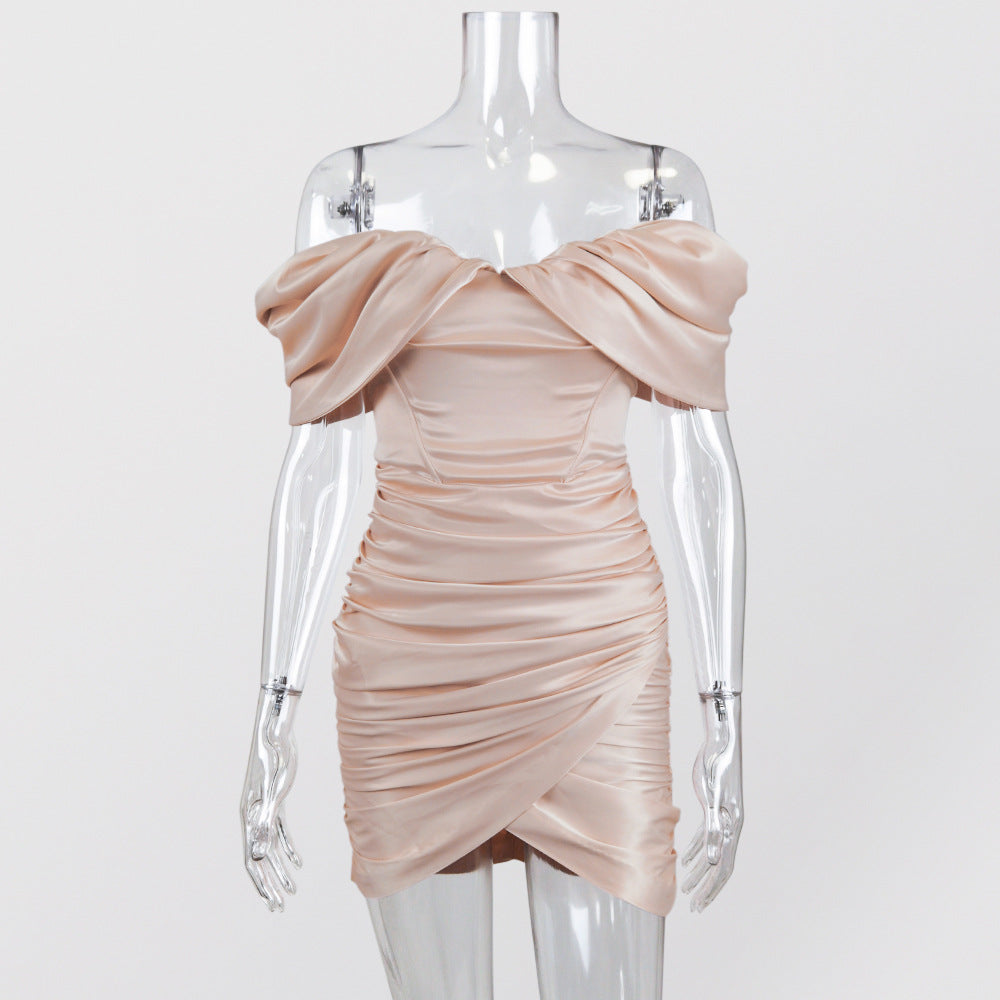 Tube Top Pleated Shoulder Dress