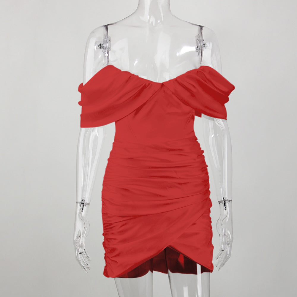 Tube Top Pleated Shoulder Dress