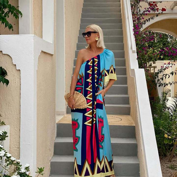 Oblique Shoulder Vacation Dress