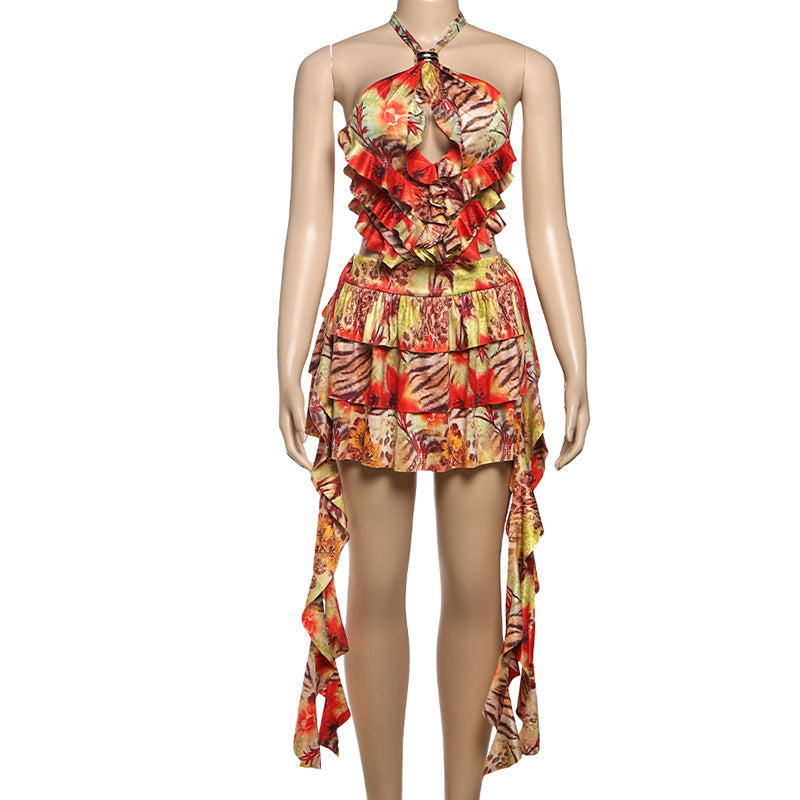 Halter Lace up Backless Dress