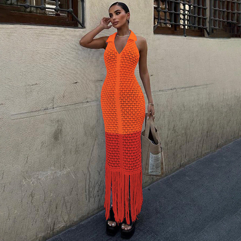 Summer Hollow Out Cutout See through Maxi Dress