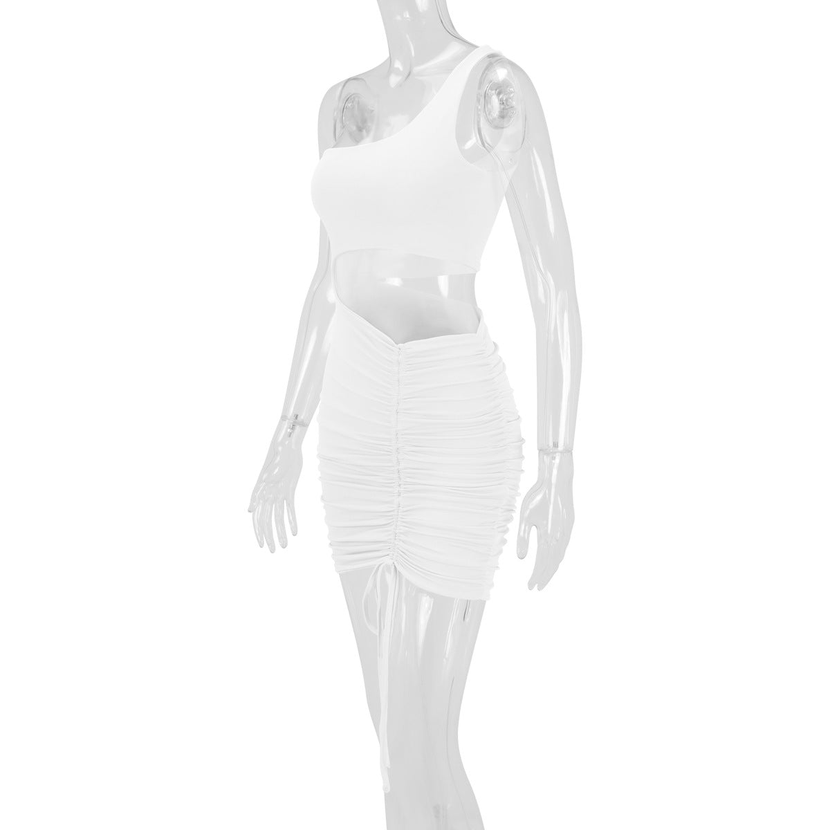 One Shoulder Hollow Out Cutout Sheath Pleated Dress