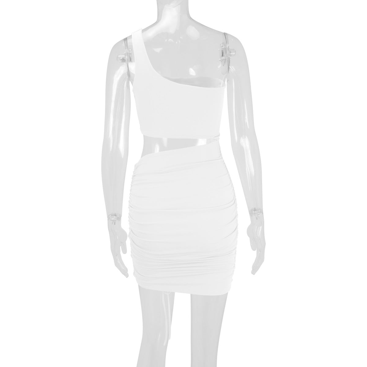 One Shoulder Hollow Out Cutout Sheath Pleated Dress