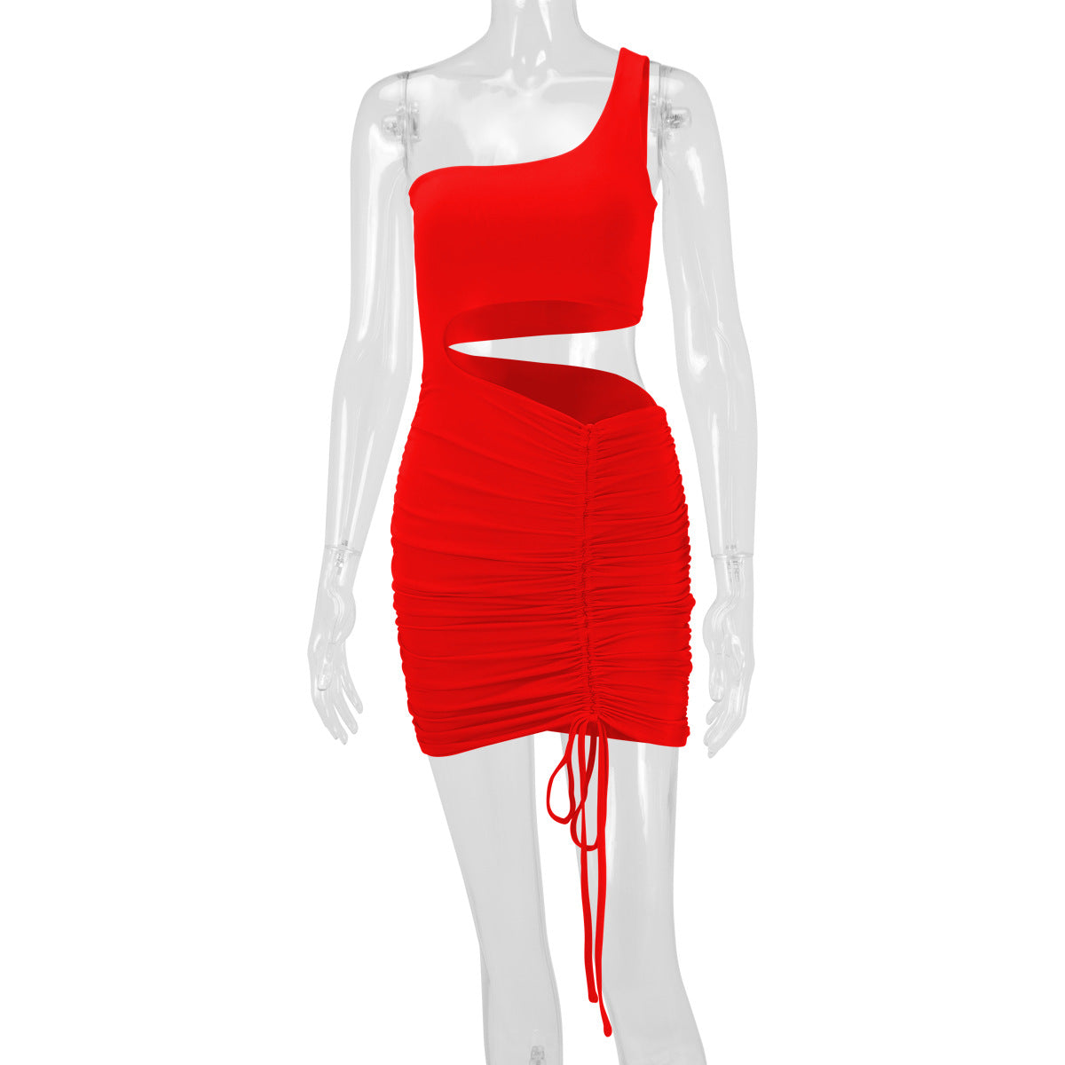 One Shoulder Hollow Out Cutout Sheath Pleated Dress
