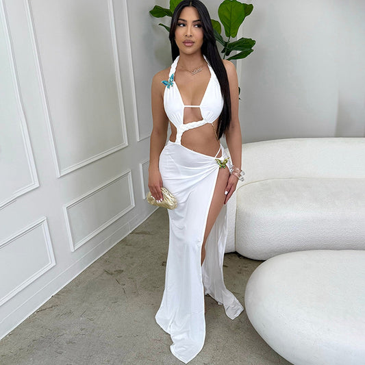 Backless Lace up Maxi Dress