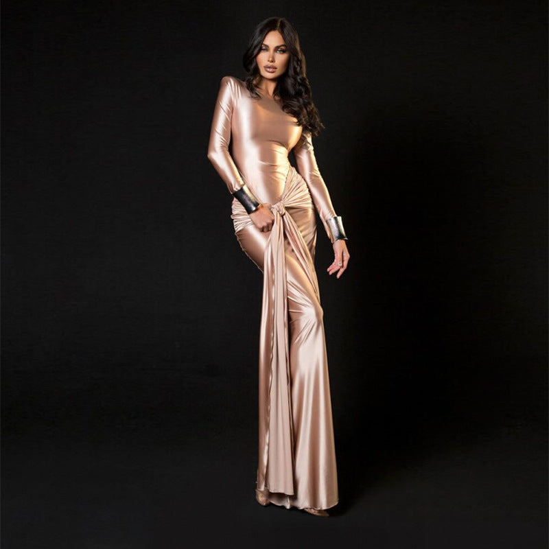 Long Sleeve Tied Waist Maxi Dress