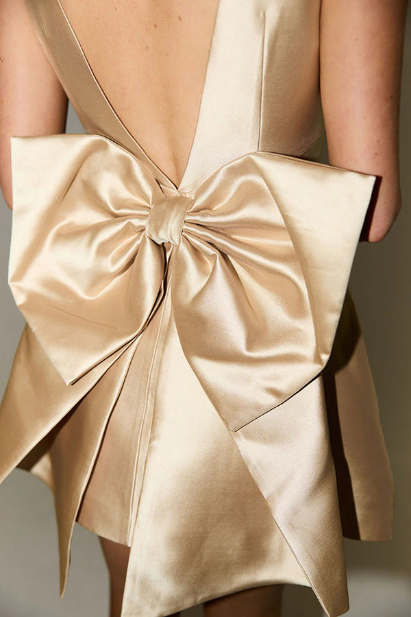 Satin Backless Bow Dress
