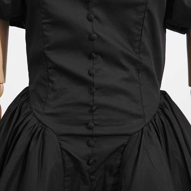 French Collarless Sleeve High Waist Dress