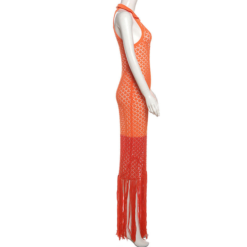 Summer Hollow Out Cutout See through Maxi Dress