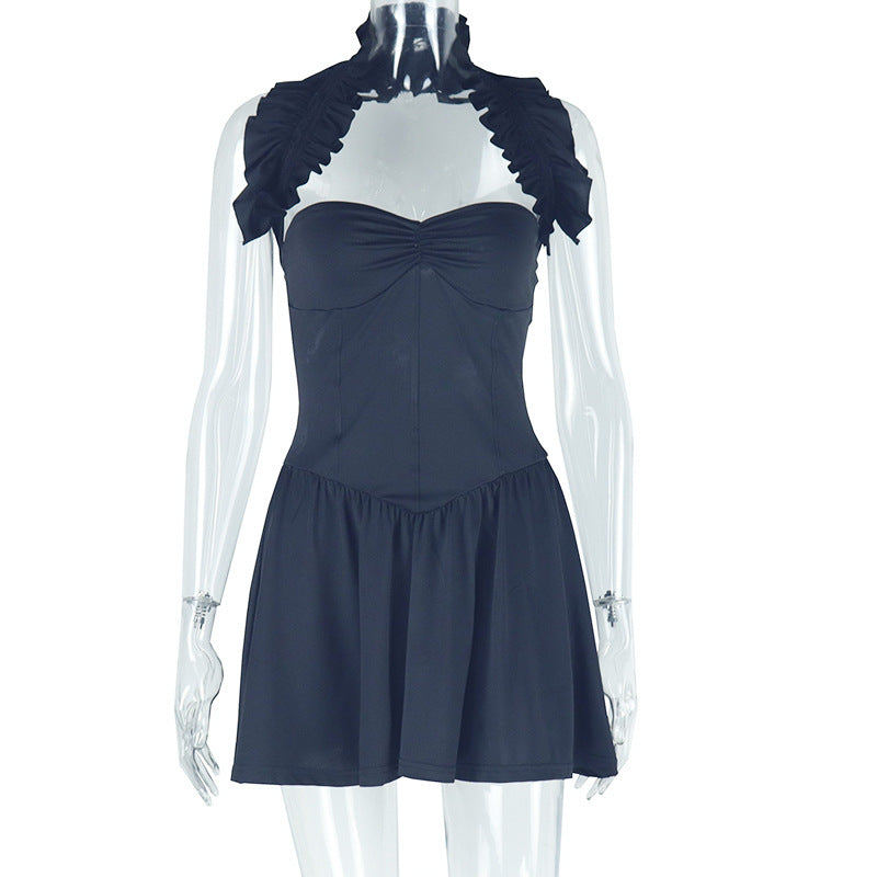 Backless Pleated A line Sleeveless Dress