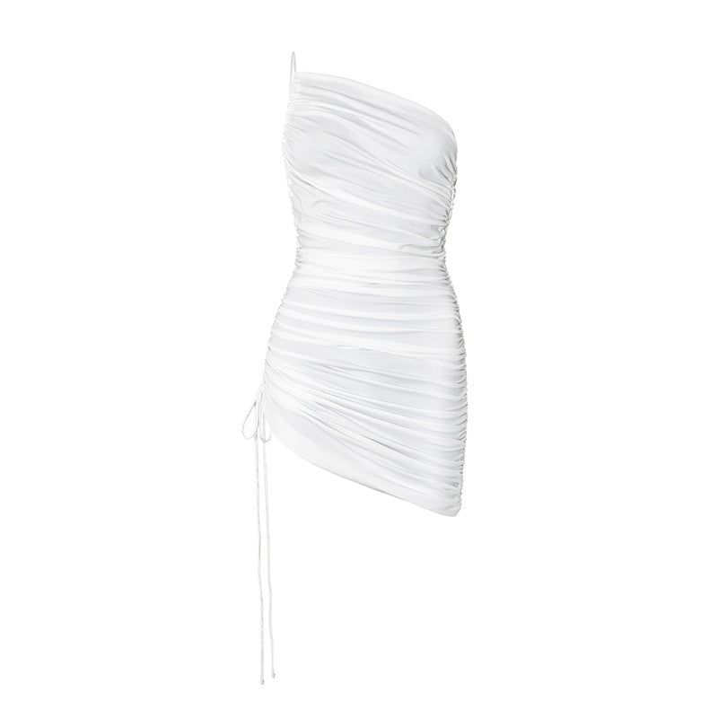 Sleeveless Drawstring Pleated Dress