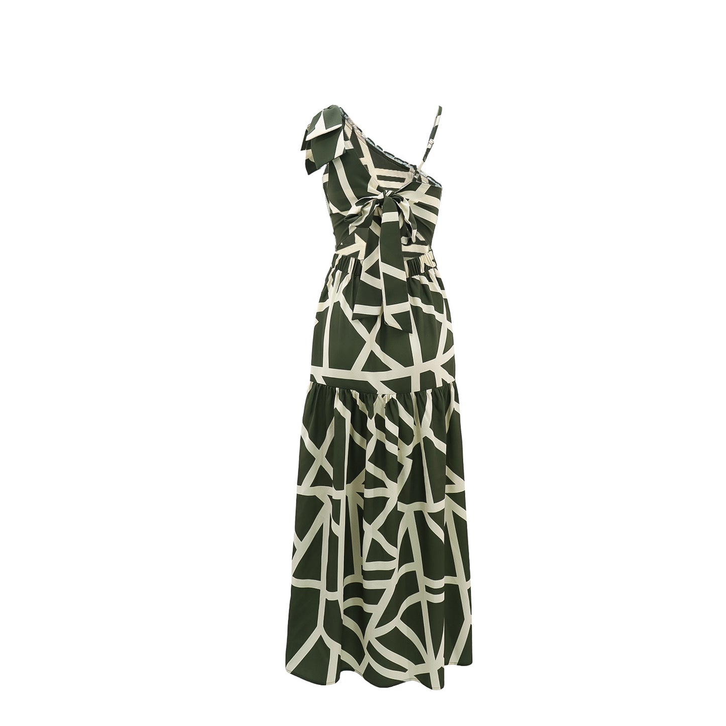 Shoulder Print Casual Wooden Ear A line Dress