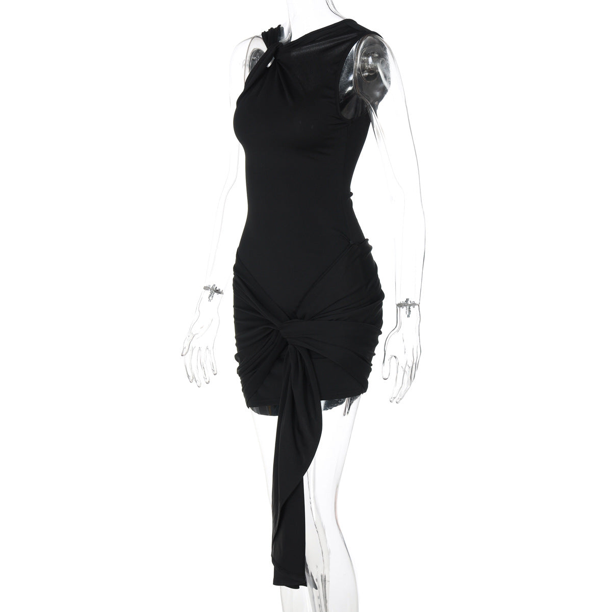 Lace up Pleated Slim Fit Sheath Dress