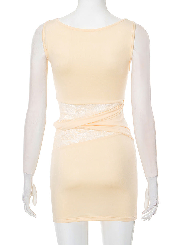 Sleeveless Lace Hollow Out Twist Ring Dress