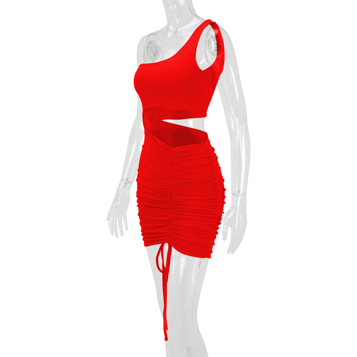 One Shoulder Hollow Out Cutout Sheath Pleated Dress