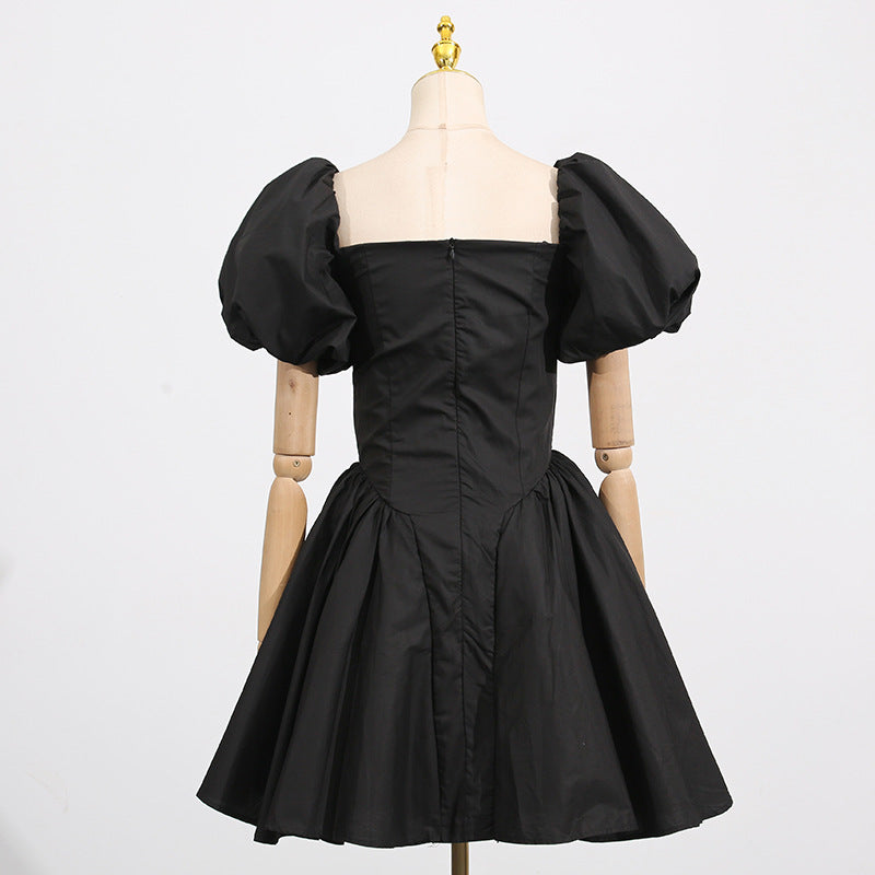 French Collarless Sleeve High Waist Dress