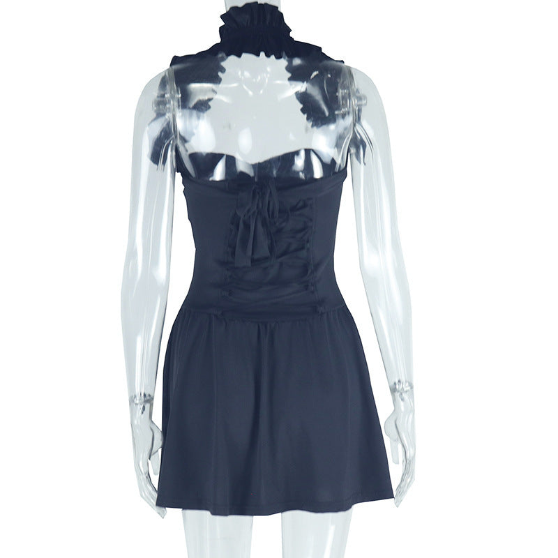 Backless Pleated A line Sleeveless Dress