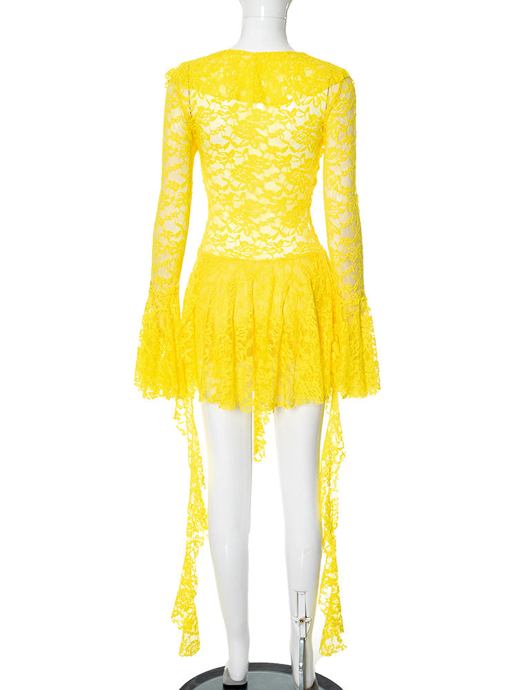 Lotus Leaf Long Sleeve Short Dress