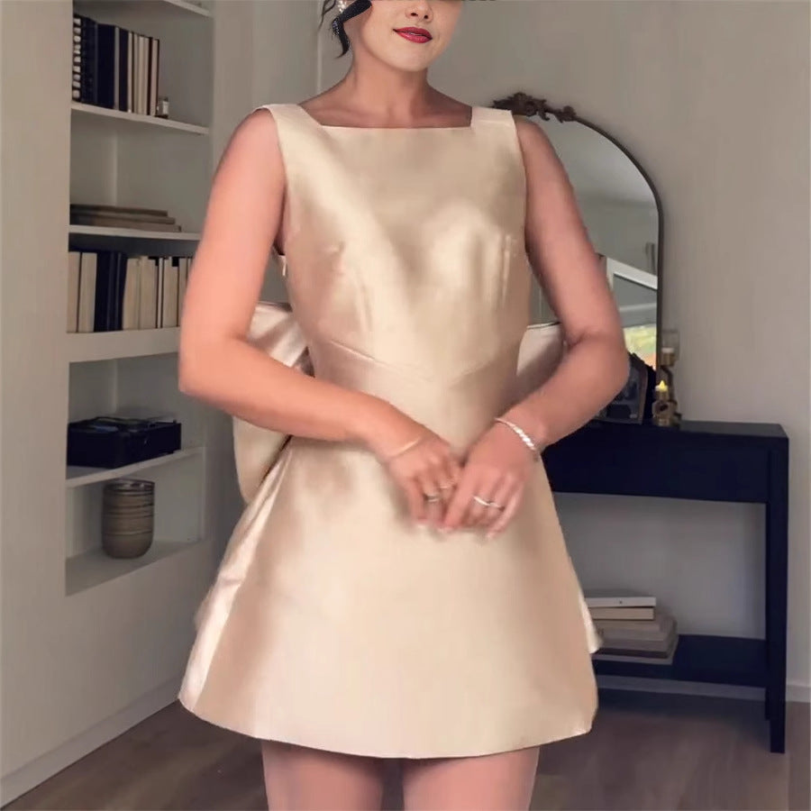 Satin Backless Bow Dress