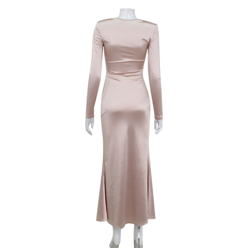 Long Sleeve Tied Waist Maxi Dress