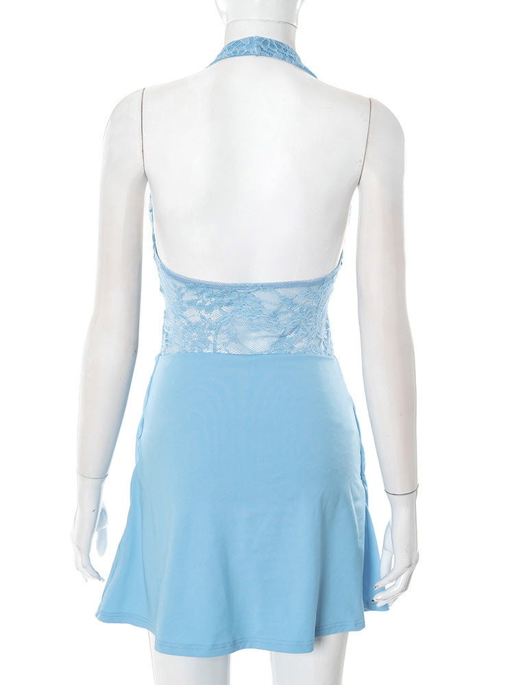 Sleeveless Backless Lace Dress