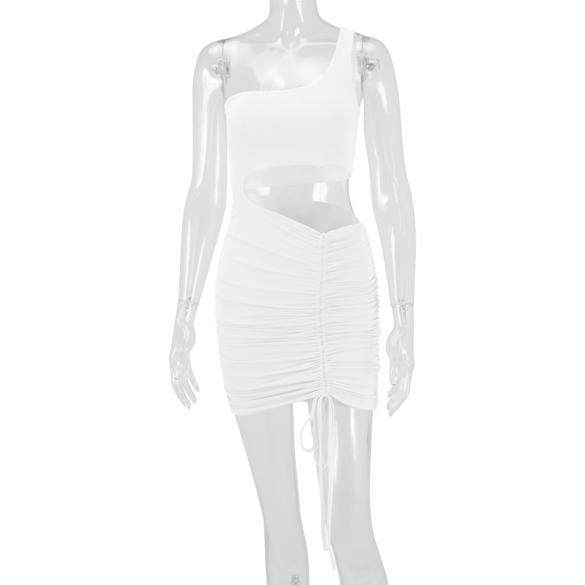 One Shoulder Hollow Out Cutout Sheath Pleated Dress