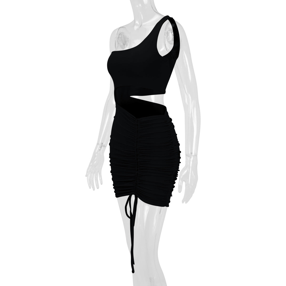 One Shoulder Hollow Out Cutout Sheath Pleated Dress