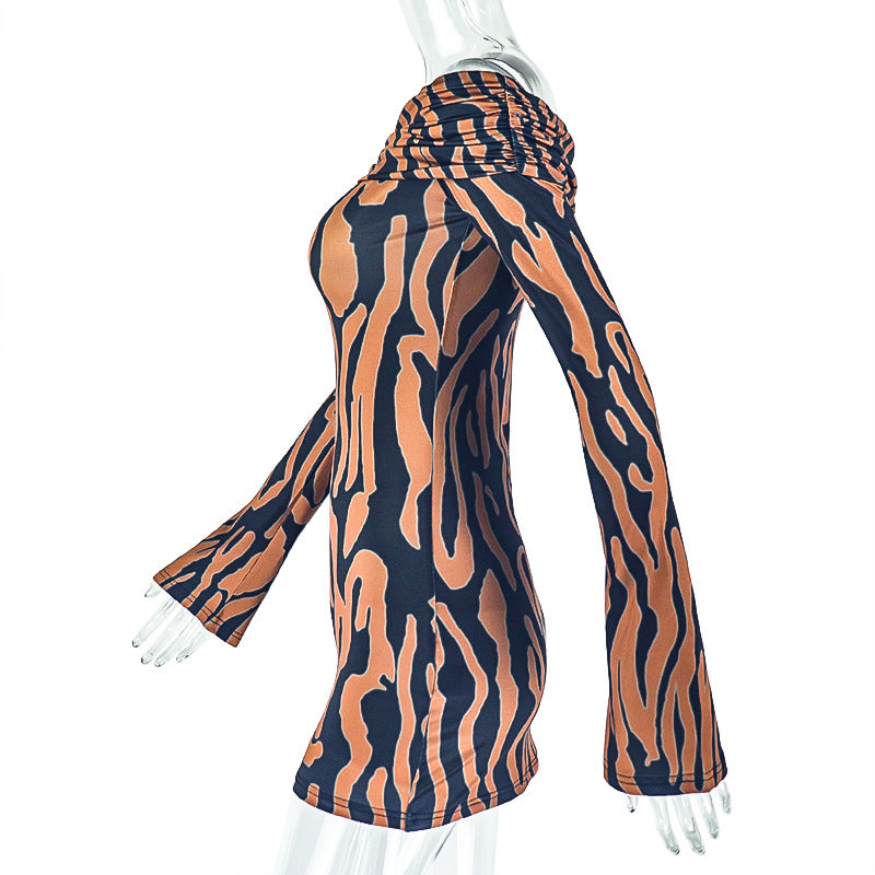 Neck Tube Long Sleeve Short Dress