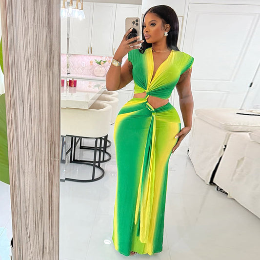 Hollow Out Hip Slim Fit Office V neck Lace up Dress