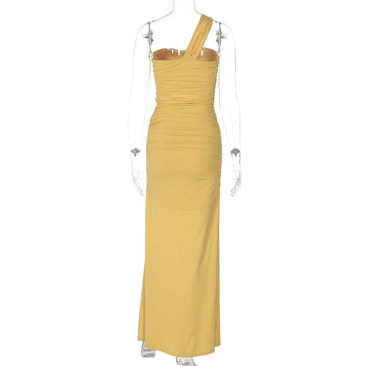 One Shoulder Cutout Pleated Slim Fit Dress