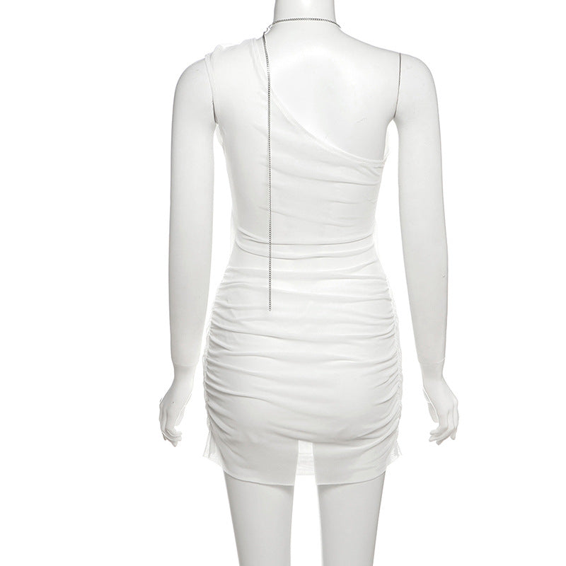 One Shoulder V neck Short Dress