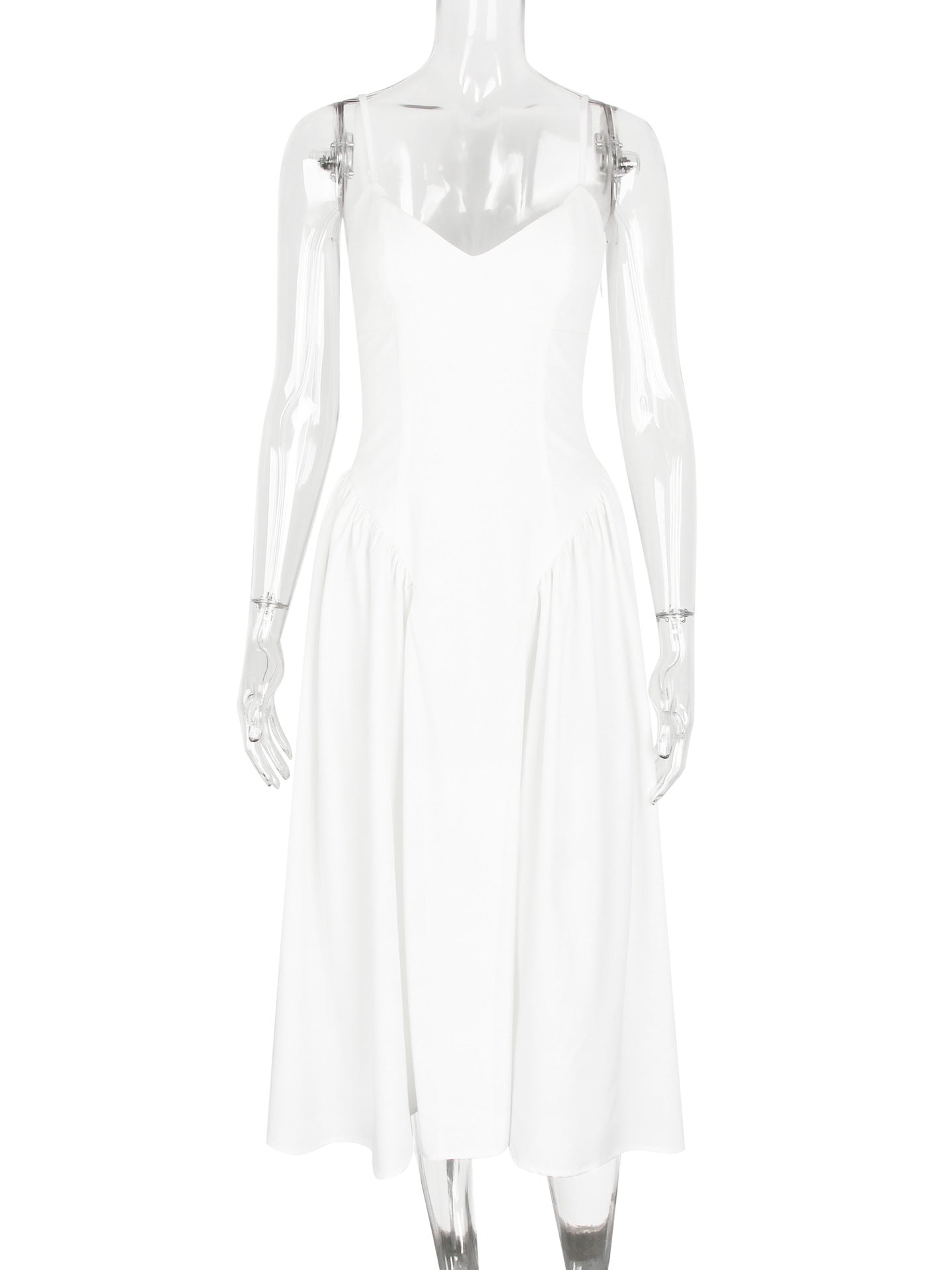 V neck Strap Backless White Dress