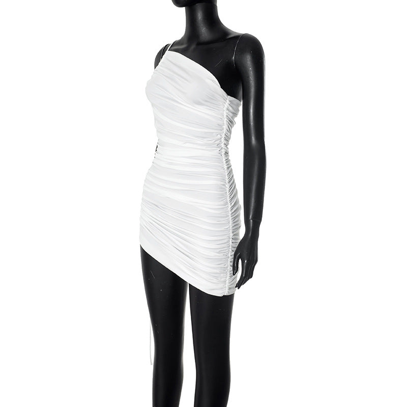 Sleeveless Drawstring Pleated Dress