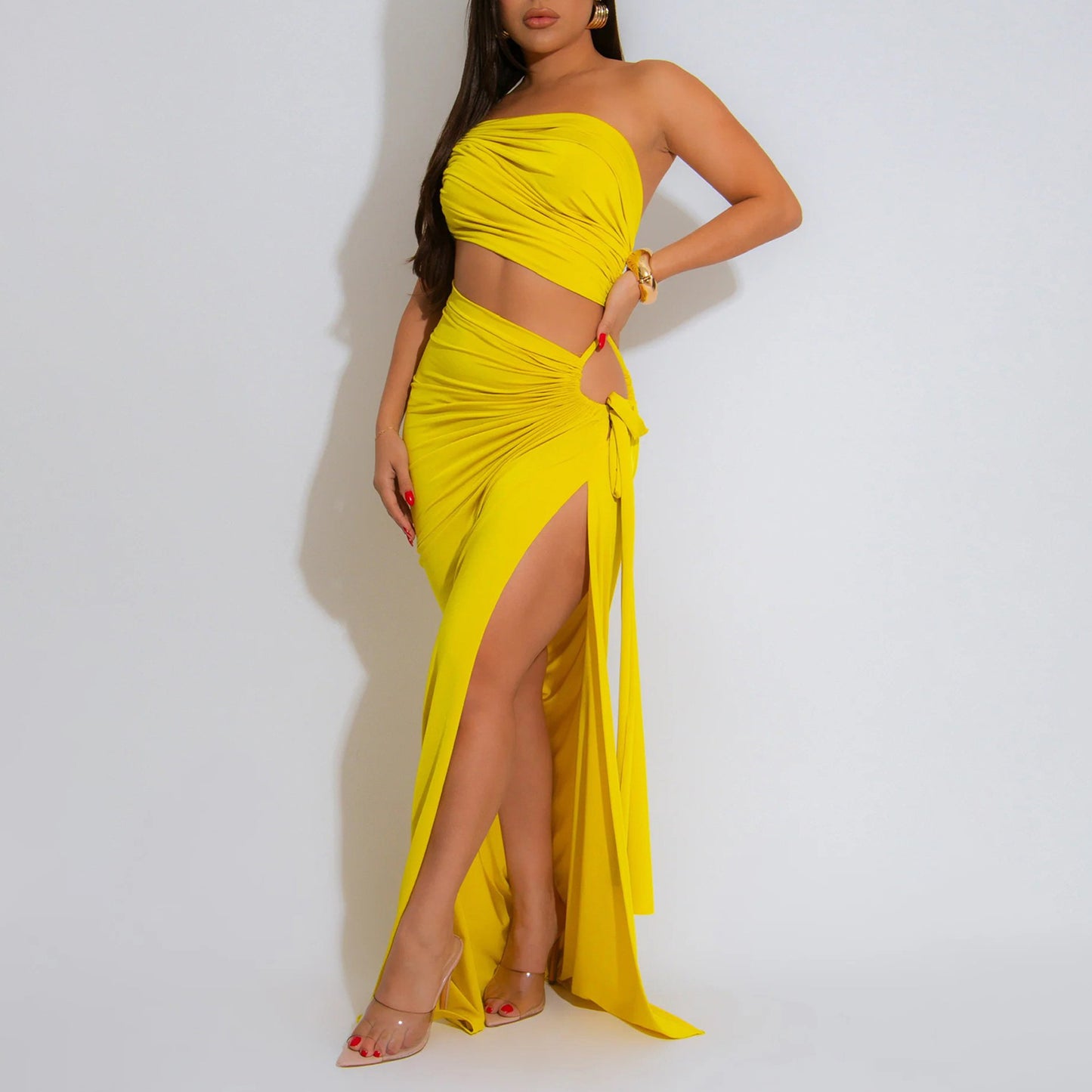Diagonal Collar Sexy Tube Top Split Dress