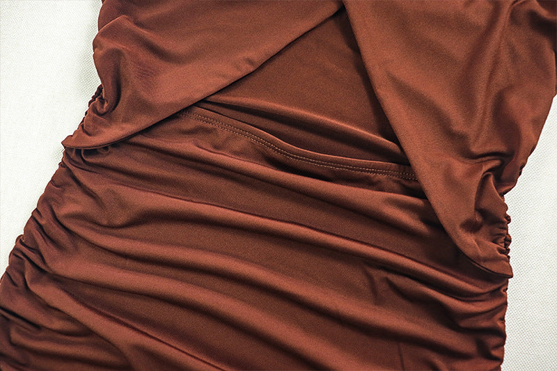Pleated Hip Backless Halter Dress