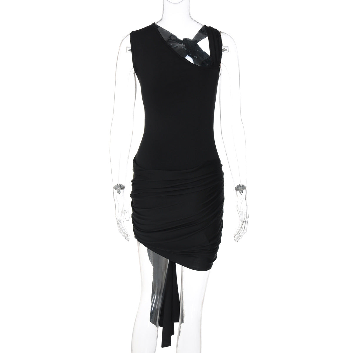 Lace up Pleated Slim Fit Sheath Dress