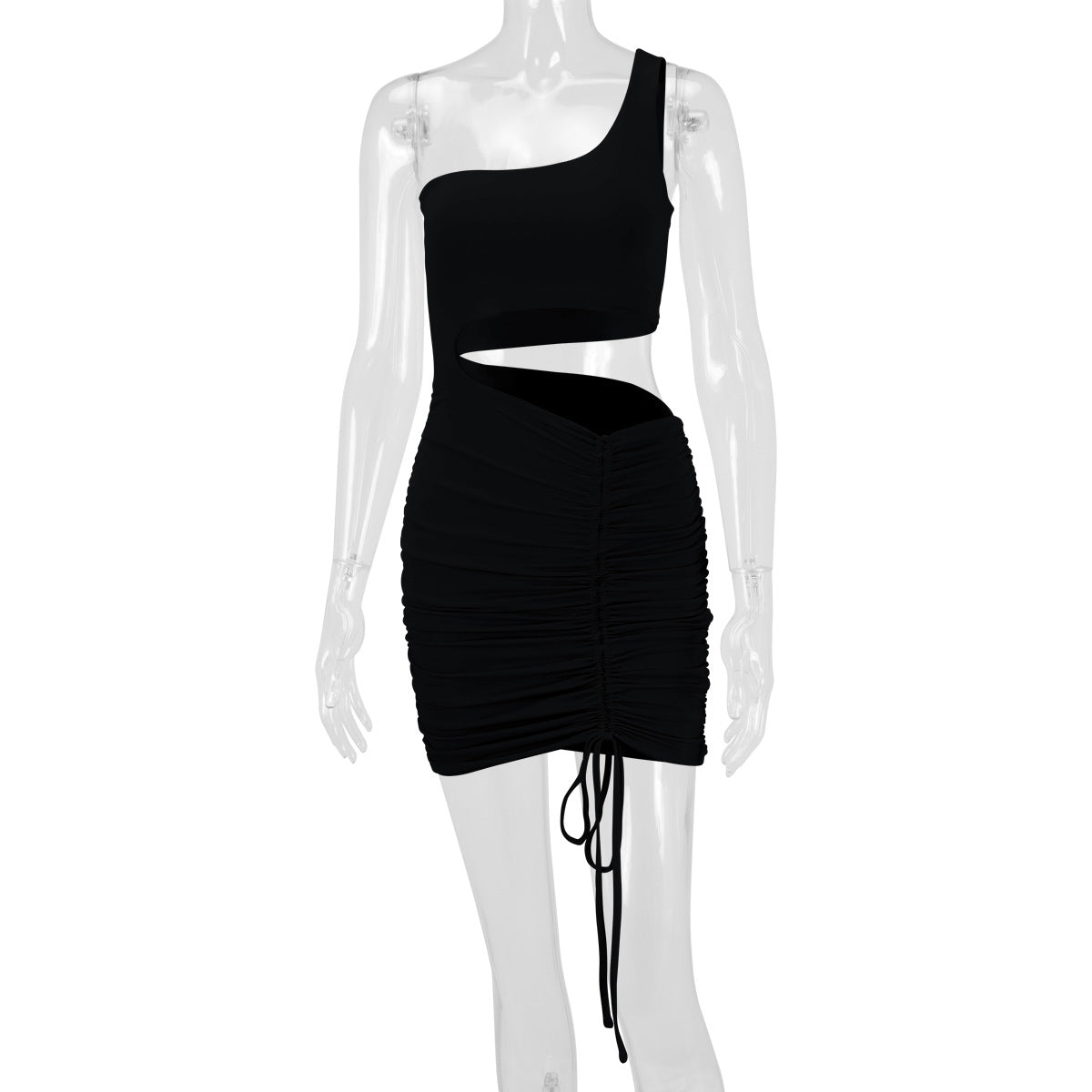 One Shoulder Hollow Out Cutout Sheath Pleated Dress