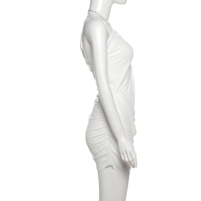 One Shoulder V neck Short Dress