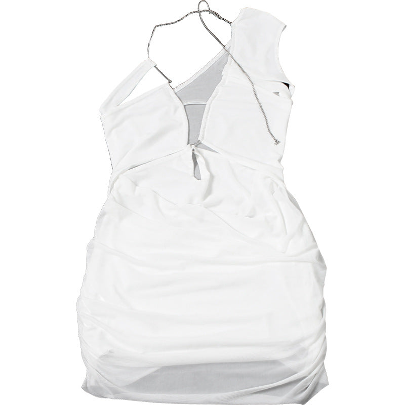 One Shoulder V neck Short Dress