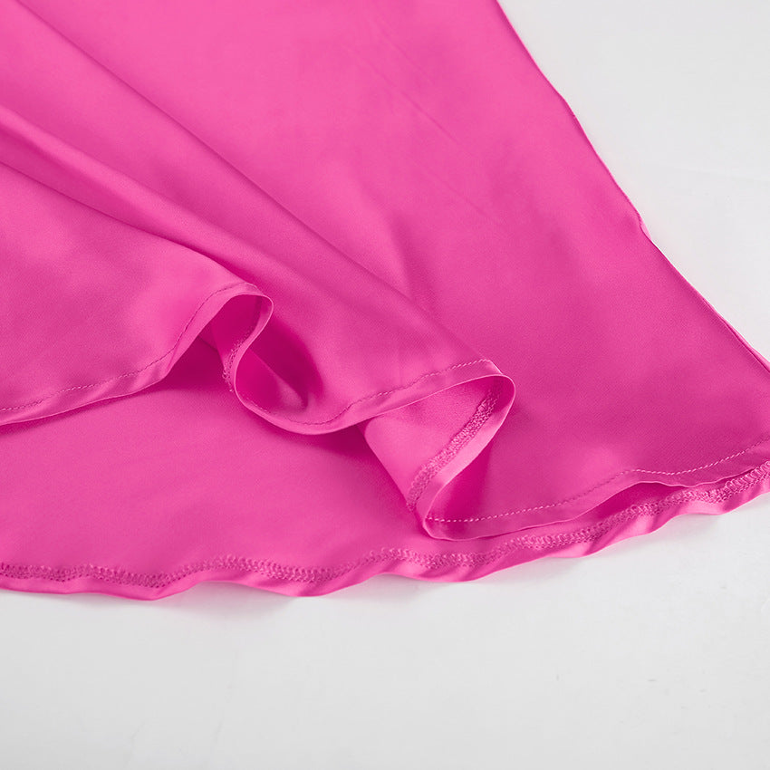 Sleeveless Halter Maxi Satin Dress