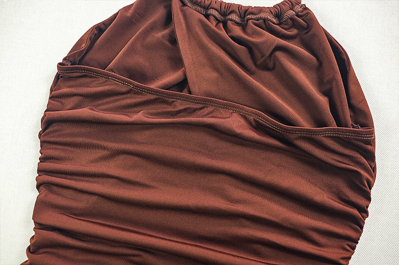 Pleated Hip Backless Halter Dress
