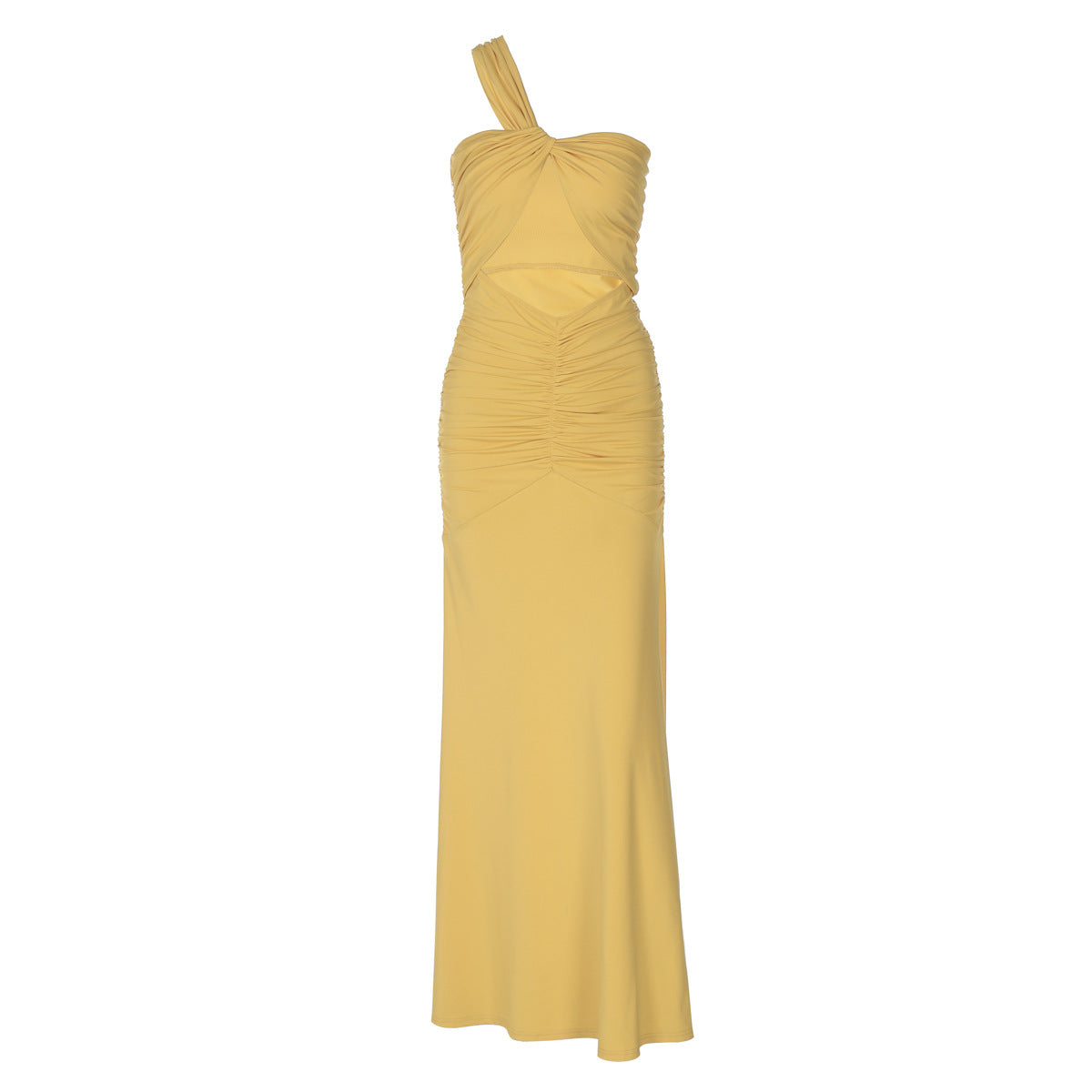 One Shoulder Cutout Pleated Slim Fit Dress
