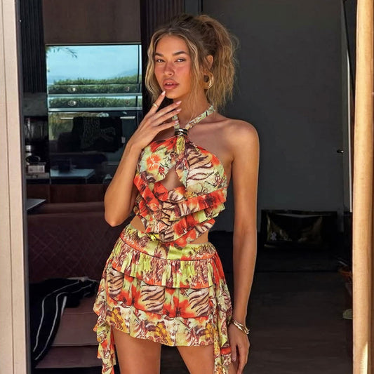 Halter Lace up Backless Dress