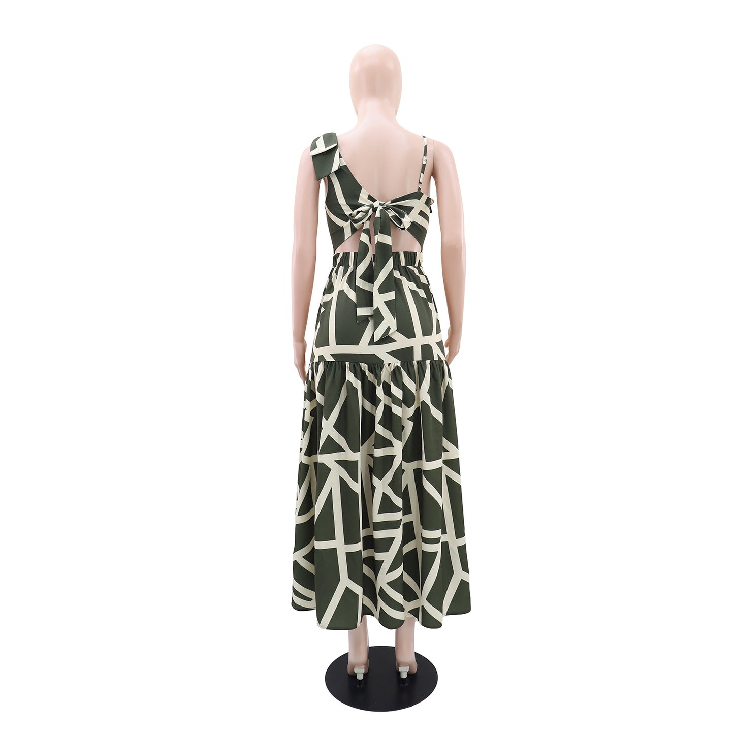 Shoulder Print Casual Wooden Ear A line Dress